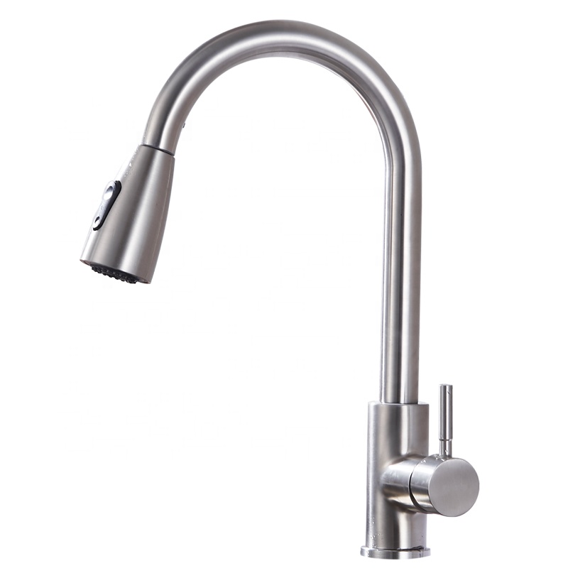 Deck Mounted 304 Stainless Steel Sink Mixer Kitchen Faucets With Pull Down Sprayer High Arc Pull Out Popular Kitchen Faucet